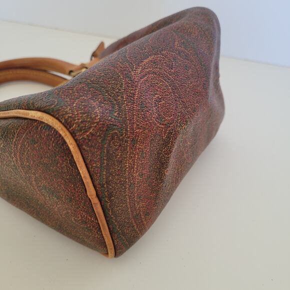 ETRO Paisley Bag Mini Tote Boston Purse Pouchette Brown Zip Small 6x4x3 Leather - Picture 6 of 13